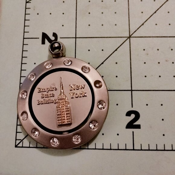Empire State Building New York Pendant Bag Charm Rhinestone Accents Two Sided - Picture 5 of 5